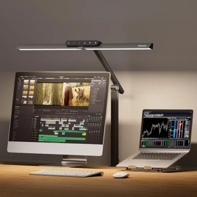 Image of Honeywell LED Desk Lamp with Clamp HJ1 Sunturalux Eye Caring Clip on Lights for Home Office, 1200LM 4 Color Modes Stepless Dimming Task Light Timer Function Working