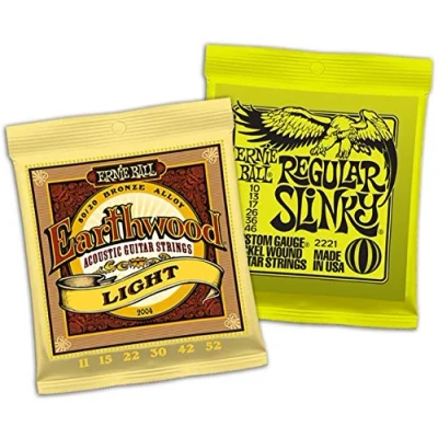 Image of Ernie Ball Regular Slinky &amp; Earthwood Light Guitar Strings Variety 2 Pack Bundle