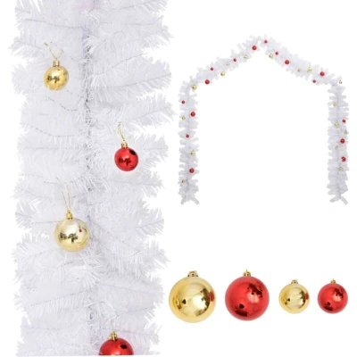 Image of vidaXL Christmas Garland Decorated with Baubles White 5 m