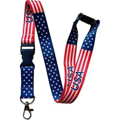 Image of PAC Supplies Global American Flag Lanyard With Safety Breakaway &amp; Detachable Buckle Clip