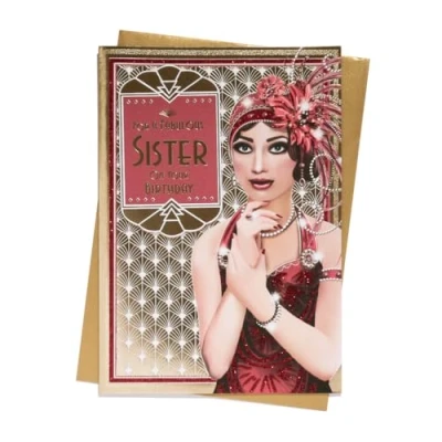 Image of Art Deco 1920&#039;s Flapper Lady Fabulous Sister Glittered &amp; Foiled Birthday Card