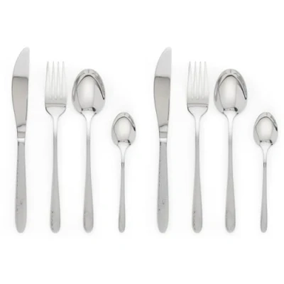 Image of Russell Hobbs COMBO 6706 Geometric 32 Piece Cutlery Set Stainless Steel Silverware, Flatware Service for 8, Tableware Includes Knives, Forks, Tablespoons and Teaspoons, Handle Design