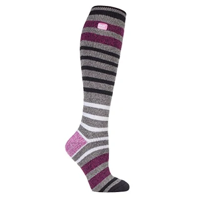 Image of HEAT HOLDERS Lite Ladies Thin Extra Long Knee High 1.6 TOG Patterned Winter Warm Thermal Socks (4 8 UK, Houghton)