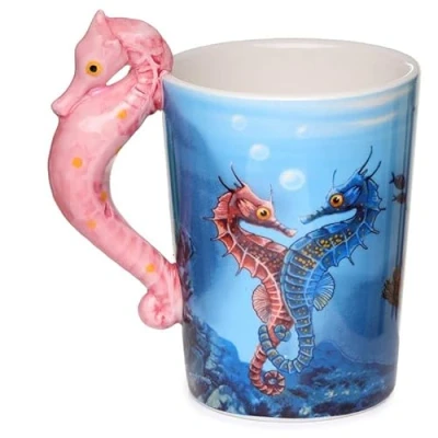 Image of Caribou Living Seahorse Handle Novelty Ceramic Mug Cup Sea Aquatic Design 400ml for Hot Drinks Tea Coffee Chocolate