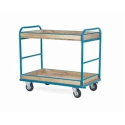 Image of Shelf Truck; 2 with Lip; Fixed/Swivel Castors; Steel Blue/Veneer