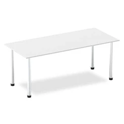 Image of Impulse 1800mm Straight Table White Top Brushed Aluminium Post Leg