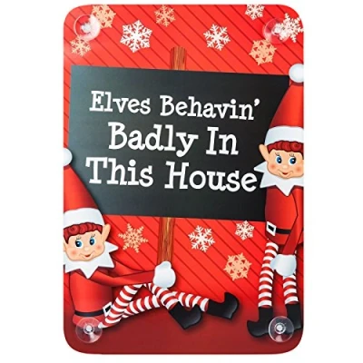 Image of PMS NAUGHTY ELVES ARE LIVING HERE WINDOW STICKERS 2ASST PBHC