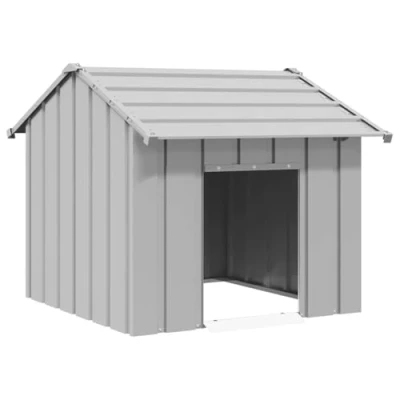 Image of vidaXL Dog House/Kennel Galvanised Steel Shelter with Weatherproof Roof 85x107x81 cm Comfortable Pet Enclosure Grey