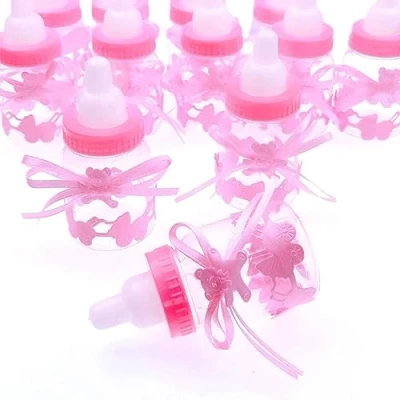 Image of JZK 24 x Pink favour feeding bottle girl baby shower sweets box for newborn birthday baptism Holy communion mother to be party