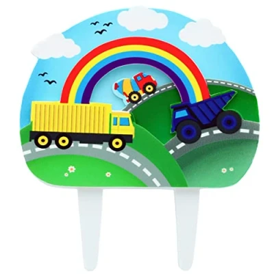 Image of Culpitt Construction Cake Topper, 3 Layer Gumpaste Decoration, Food Safe, Lorry, Dump Truck, Mixer 138 x 155mm, 21379, Multicolour