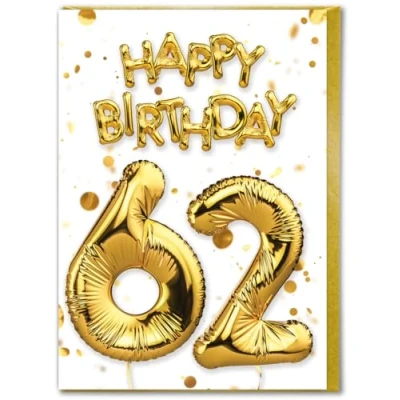 Image of Brainbox Candy 62nd Birthday Card Age 62 Beautiful White Gold Foil Effect Cards For Him Her Men Women Friends