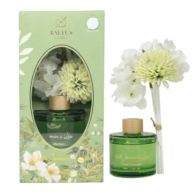 Image of Baltus Reed Diffuser Faux Flower 100ml Luxury Aroma White Jasmine &amp; Lilac Air