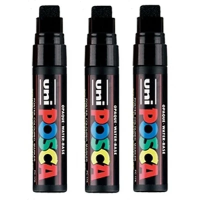 Image of Posca PC 17K Black Colour Paint Marker Pen Metal Glass Extra Broad 15mm Chisel Nib Writes On Any Surface Wood Plastic Fabric (Pack Of 3)