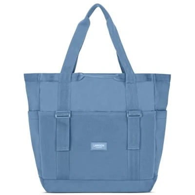 Image of LARKSON Beach Bag Blue Smilla Tote with Zip for Men &amp; Women Family Holiday, Sports, Swimming Shopping Made From Pecycled PET Water Repellent