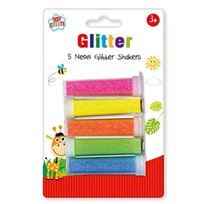 Image of Kids Create 5 Pack Assorted Neon Glitter Shakers Childrens Arts &amp;Crafts Set 3+