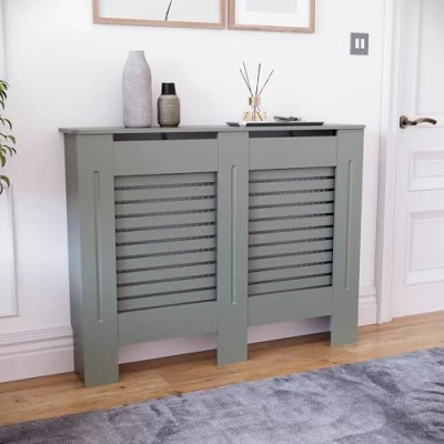 Image of Vida Designs Milton Radiator Cover Grey Traditional Painted MDF Cabinet, Medium (H: 82 / W: 111 D: 19 cm)