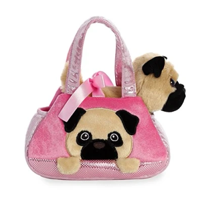 Image of Aurora, 32841, Fancy Pal, Peek A Boo Pug Dog, 8In, Soft Toy, Pink and Brown