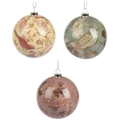 Image of Pack of 3 Floral Print Plastic Christmas Baubles Xmas Tree Ball Hanging Ornaments Decorations