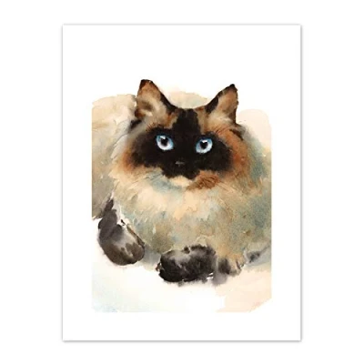 Image of Wee Blue Coo Cat Ragdoll Face Watercolour Art Print Canvas Premium Wall Decor Poster
