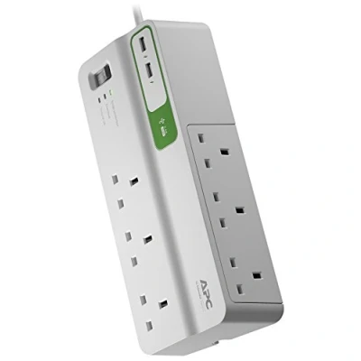 Image of APC Surge Arrest Essential PM6U UK 6 outlets 2 USB charging ports Equipment Protection Policy 50.000 ,White