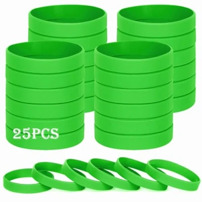 Image of HONTIUS silicone wristbands, 25PCS Green Rubber Wristbands Blank Wrist Bands Universal Wristband Set for Women Men Adult Sport