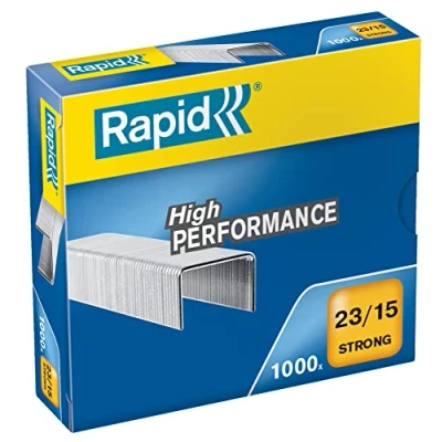 Image of Rapid 23/15mm Strong Staples, For Stapling 80 120 Sheets, Use with Heavy Duty Staplers, Galvanised Wire, Box of 1000, 24870200