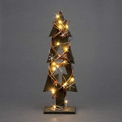 Image of SHATCHI 30cm Green Wooden LED Tree Tabletop Centrepiece Christmas Holiday Home décor with 20 Warm white LEDs