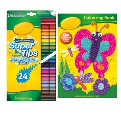 Image of Lavarion Crayola Colouring Set SuperTips Washable Markers (24 Pack) Bundled with Book Felt Tip Pens for Kids &amp; Adults, Perfect Art Creativity