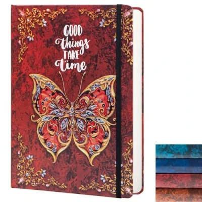 Image of sexeeg Ruled Journal Notebook, B5 3D Butterfly Embossed Hardcover Writing with Elastic Closure Band, 192 Pages Lined Paper for School, Office, Home, 9&quot; X 6.9&quot; (Red)