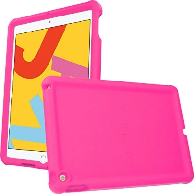 Image of TECHGEAR Bumper Designed for Apple iPad 10.2&quot; 2021 2020 2019, 9th / 8th 7th Generation, Rugged Shockproof Soft Silicone Protective Easy Grip Anti Slip Kids Proof Case with Screen Film [PINK]