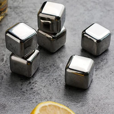 Image of Das TooKii Whiskey Stones 6 Pack, Metal Reusable Ice Cubes, High Cooling Technology, Stainless Steel Refreezable Chilling for Whiskey, Vodka, Liqueurs, Wine, Beverage Juice or Soda