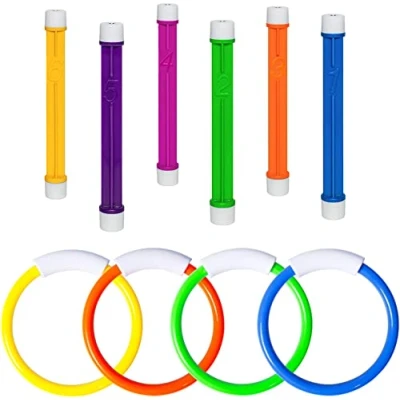Image of Xndryan Dive Sticks Pool Toys, Swimming Sinkers Underwater Diving Toys Includes 6 Pcs for Kids with Numbers, 4 Rings, Fun Pool, Sinkies