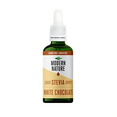 Image of Modern Nature White Chocolate Flavour Drops Liquid Stevia Sweetner Zero Calorie Sugar Free Coffee Syrup Alternative For Flavoured Coffee, Protein Powder, Yoghurt, Tea Keto Sweetener 50ml