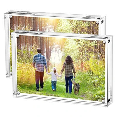Image of Boxalls Acrylic Photo Frame 15 x 20 cm (6 8 inch) Set of 2, Double Sided Picture with Magnetic, Clear Frameless Desktop Block