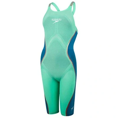 Image of Speedo Fastskin LZR Pure Value Closedback Kneeskin Women&#039;s Swimsuit, Womens, Sweatsuit, 8 11979D881, Green Glow/Nordic Teal/White, 24