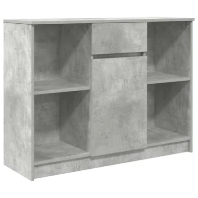 Image of vidaXL concrete grey engineered wood sideboard/cabinet with drawer and shelf customizable install 101x35x76 cm modern aesthetic for living/dining room office storage**