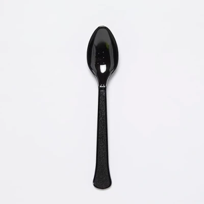 Image of Amscan 9915409 216 Charcoal Black Eco Friendly Re usable Dishwasher Safe Plastic Party Spoons 24 Pack