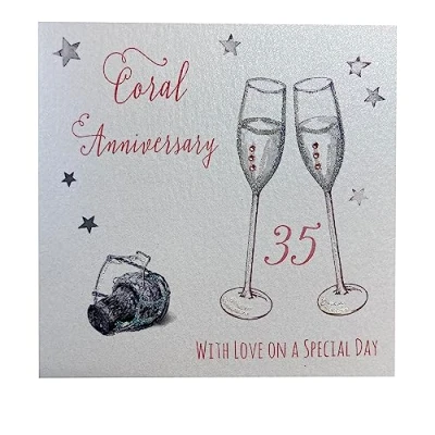 Image of white cotton cards Coral Anniversary, Handmade 35th Anniversary Card, WA35