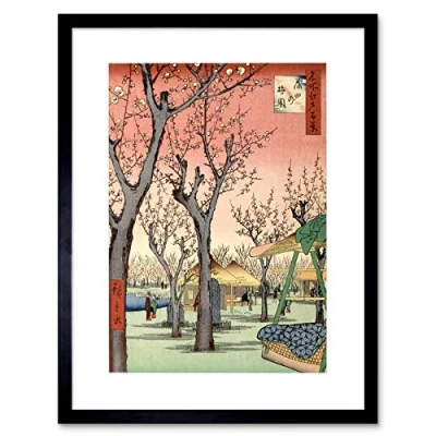 Image of Wee Blue Coo Painting Japanese Woodblock Cherry Blossom Tree Park Framed Wall Art Print