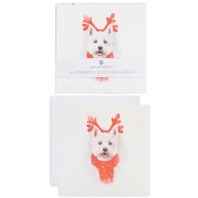Image of Pack Of 6 Festive Westie Dog Charity Christmas Cards Multiple Charities