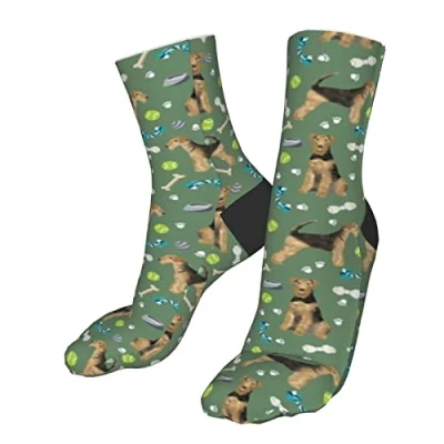 Image of 931 Walking Socks Airedale Terrier Toys Dog Breed Med Green Work Classic Sports Funky For Gifts Yoga