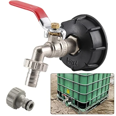 Image of IBC Tank Adapter Tote Drain S60X6 to Brass Garden Tap with 1/2&quot; Hose Fitting Oil Fuel Water