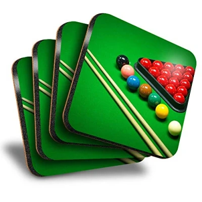 Image of Destination Vinyl ltd Great Coasters (Set of 4) Square Snooker Game Balls Pool Billiards Drink Glossy Coasters/Tabletop Protection for Any Table Type #16452