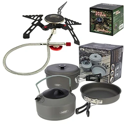 Image of Angling Pursuits NGT Fishing Gas Portable Stove Compact 3000w Output + 3pc Outdoor Cook Set