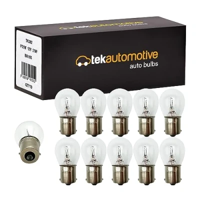 Image of Tek Automotive 382 P21W Bulb, Car Light Bulbs, Indicator Brake Reverse Tail Rear Fog Light, 12V 21W BA15S Box of 10