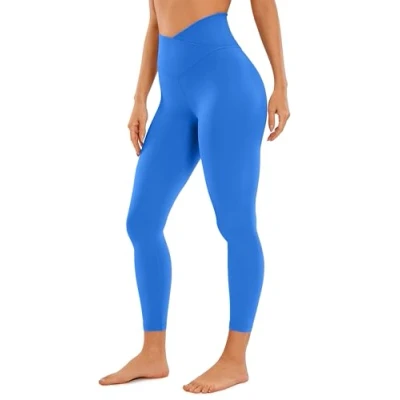 Image of CRZ Yoga Womens Butterluxe Cross Waist 25&#039;&#039; Workout Leggings V High Waisted Gym Soft Sparkle Blue 14