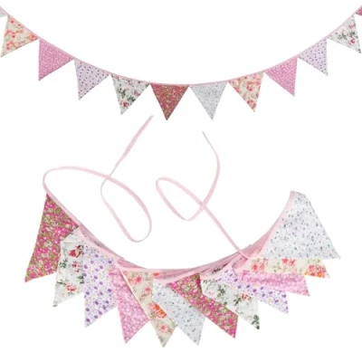 Image of G2PLUS Floral Bunting banner, 10.8 Feet Vintage Cloth Shabby Chic Flag Garlands, 12PCS Double Sided Fabric Triangle Pennants for Themed Wedding Afternoon Tea Garden Party