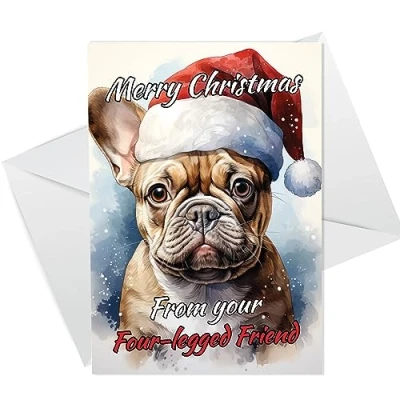 Image of RED OCEAN French Bulldog Christmas Card, Funny Dog Greetings Frenchie Card,French Bulldog, Cards, Cards