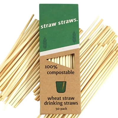Image of Straw Straws Wheat Drinking 50 Pack 20cm Eco Friendly, Non Disintegrating, 100% Biodegradable, BPAS Free, Natural
