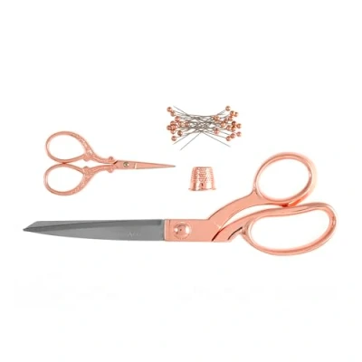 Image of Milward Premium Scissors Gift Set Includes Dressmaking Shears, Embroidery Scissors, Thimble and Pearl Headed Pins, Rose Gold